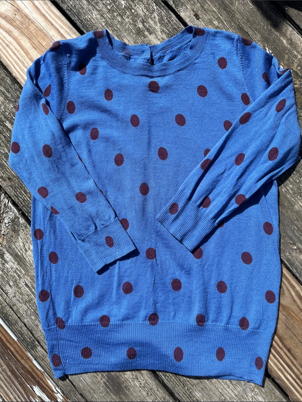 Biden Navy Blue Sweater Purple Polka Dots 100% Wool